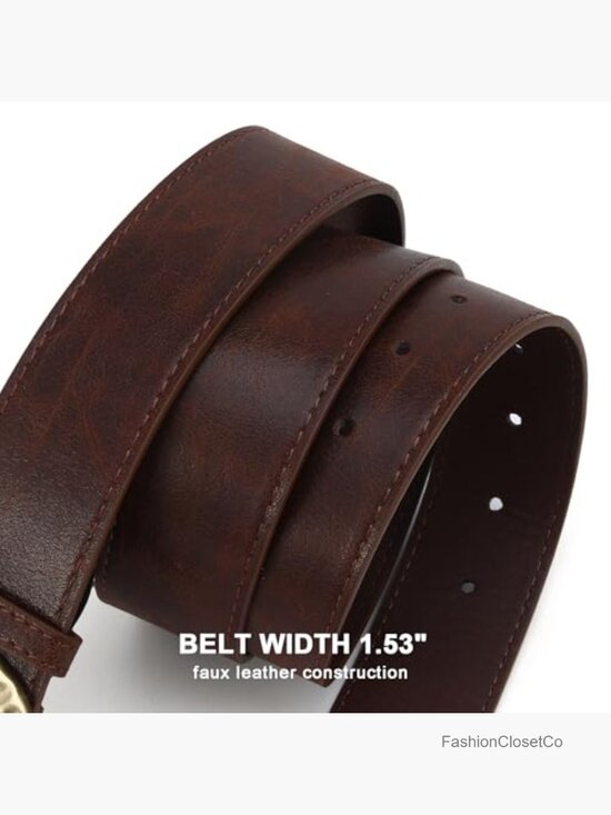 Vintage Chunky Faux Leather Belt with Retro Oval Buckle for Women